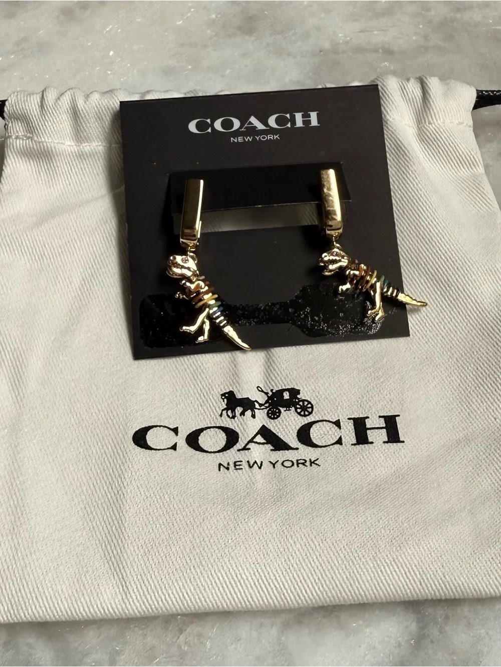 NWT Coach Skeletal Rexy Huggie
Earrings Gold Dinosaur CAT54 - Picture 3 of 7